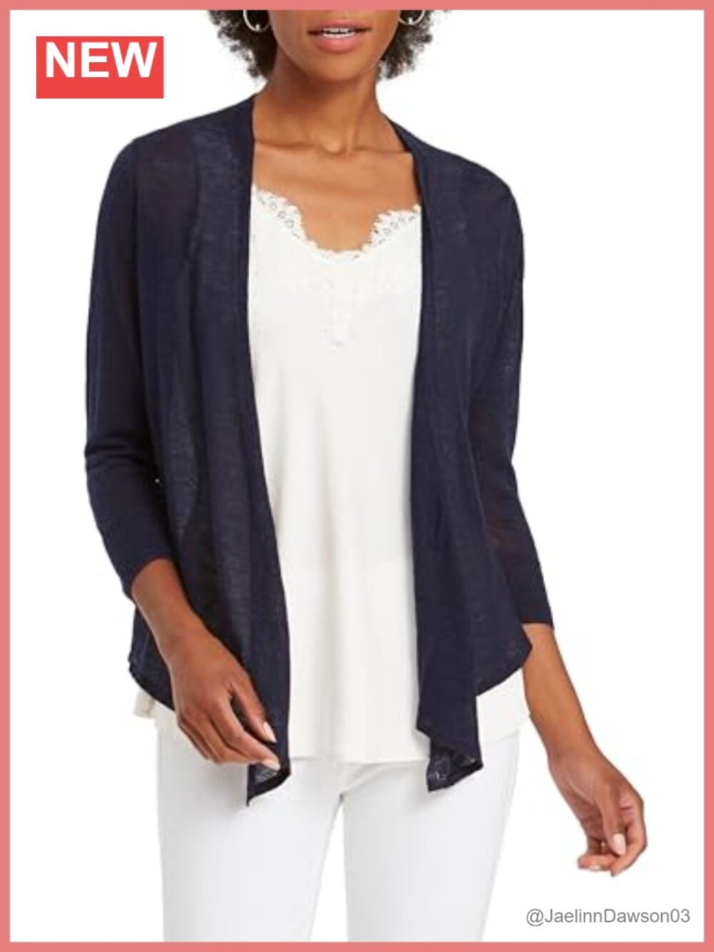Women's Petite Four-Way Cardigan Linen-Blend Sweater Knit 3/4 Sleeve